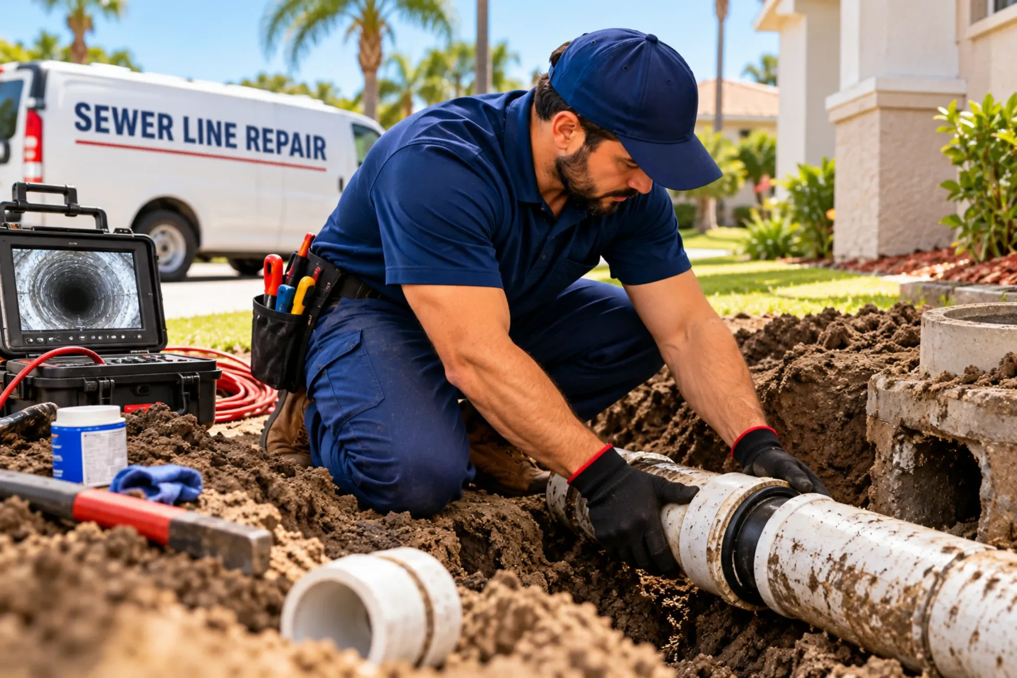 Sewer line repair and inspection in Brownsville